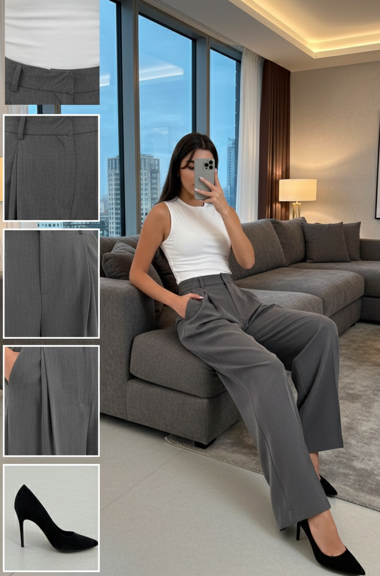 High-Waisted Pleated Wide-Leg Trousers