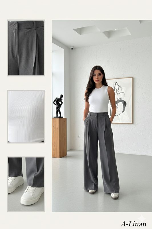 Elva Anthracite Pleated Palazzo Pants