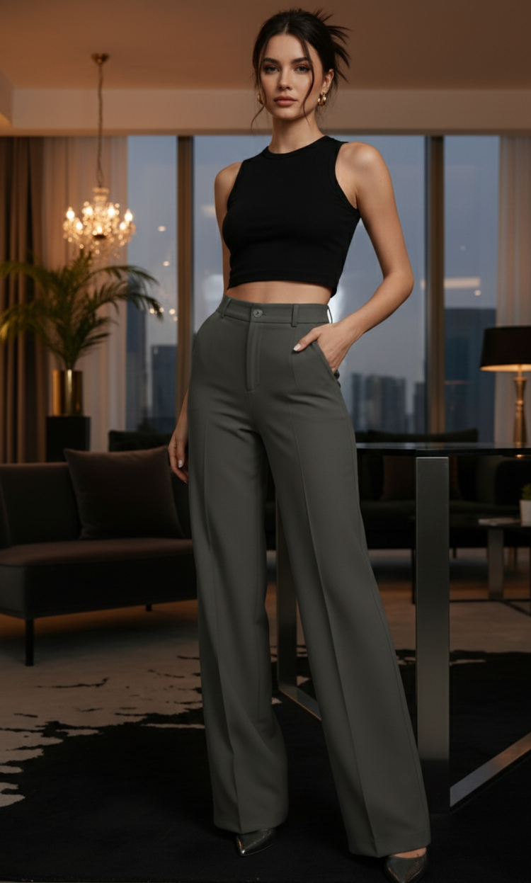 High-Waisted Tailored Wide-Leg Trousers