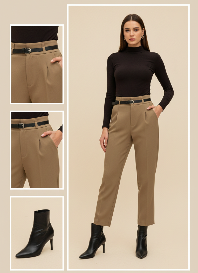 Belted Pleated Tapered pant