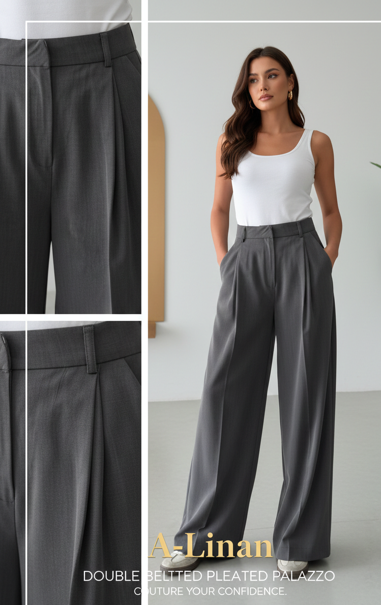 Elva Anthracite Pleated Palazzo Pants