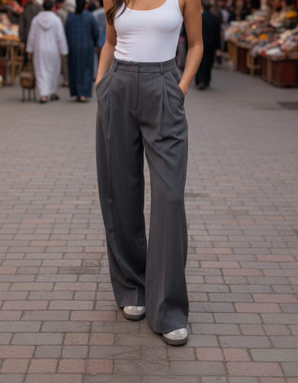 High-Waisted Pleated Wide-Leg Trousers