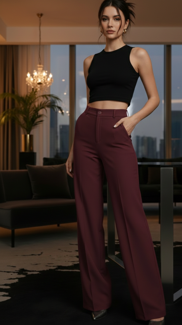 High-Waisted Tailored Wide-Leg Trousers