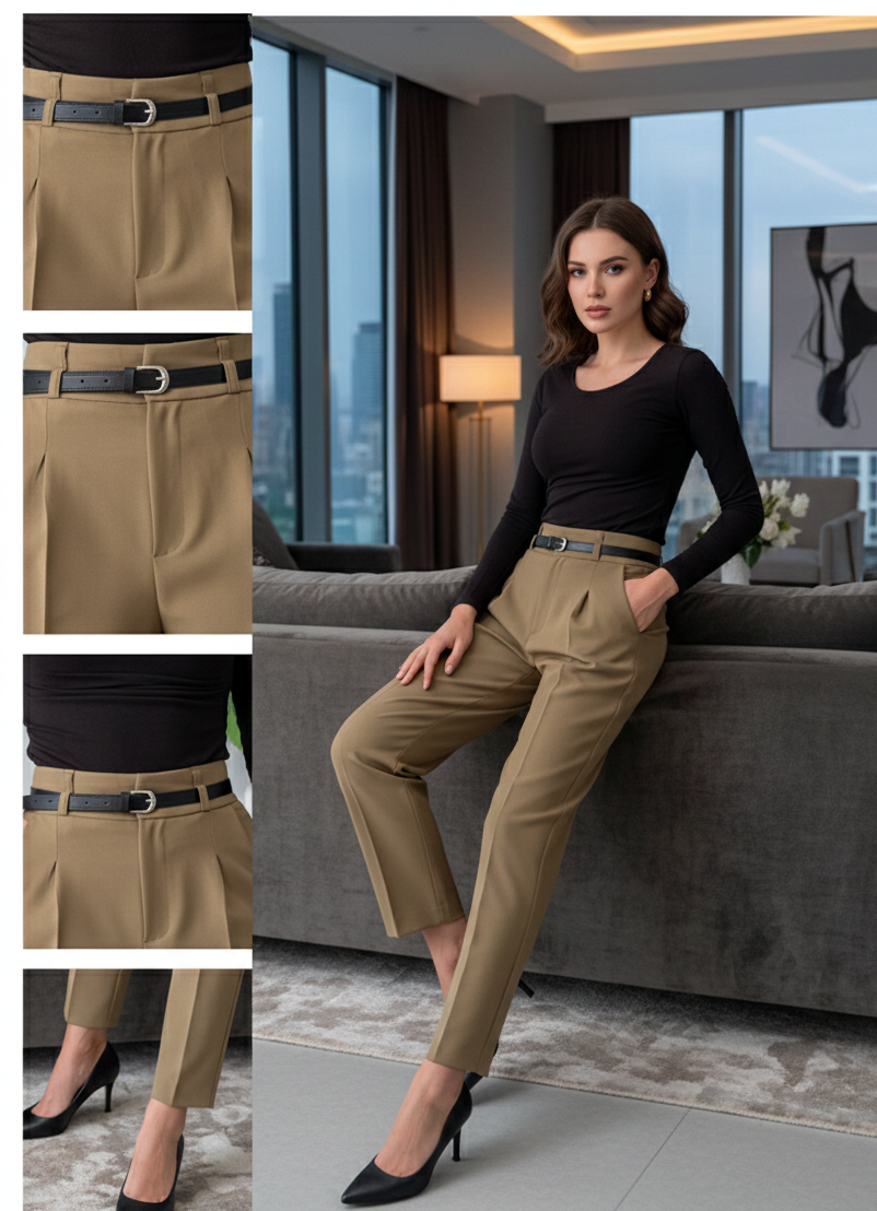 Belted Pleated Tapered pant