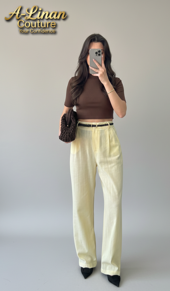 Yellow belted linen pants
