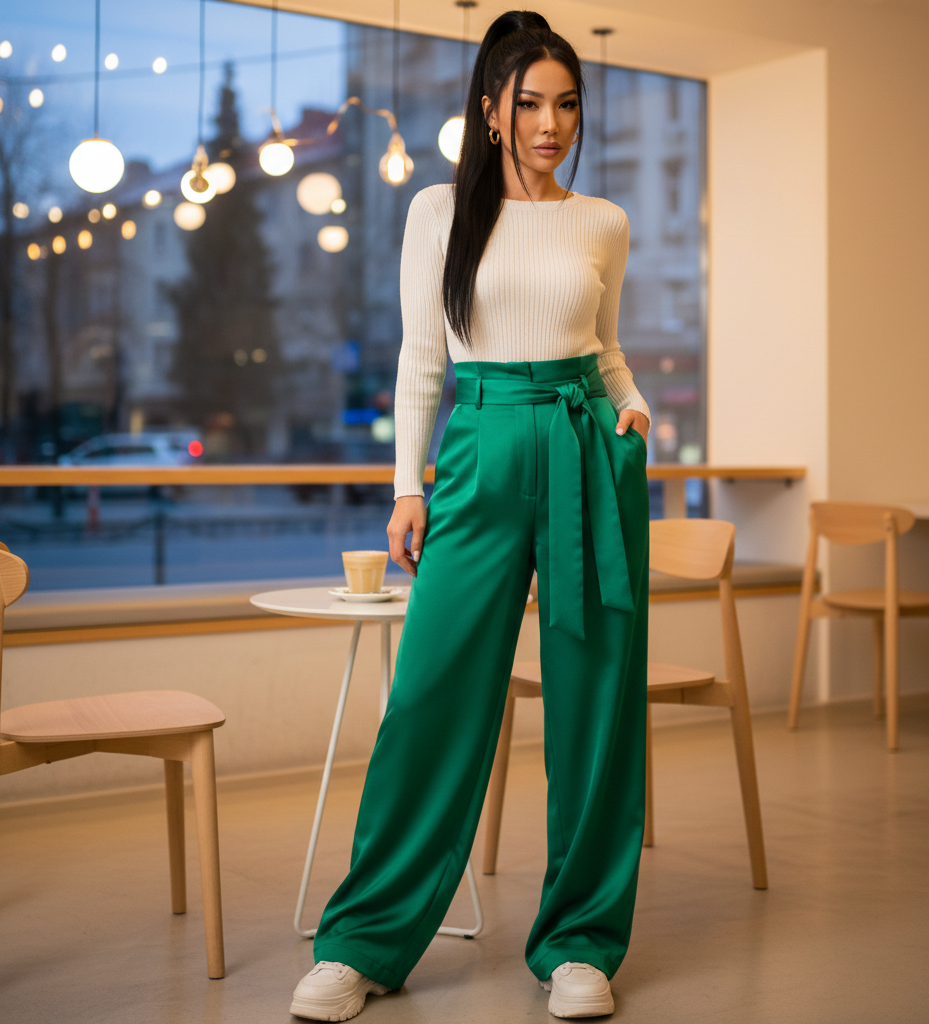 High-Waisted Tailored Wide-Leg Trousers