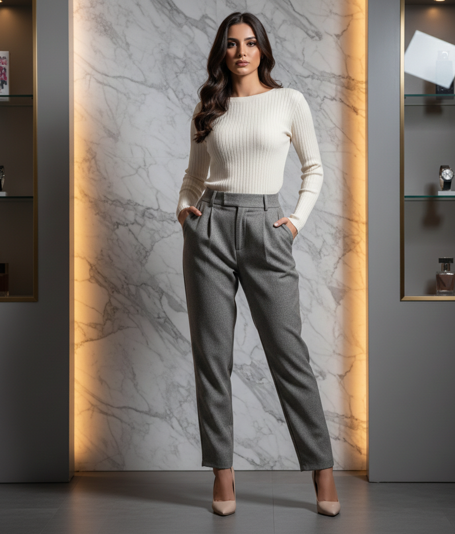 High-Waisted Slim-Tapered Pleated Trousers