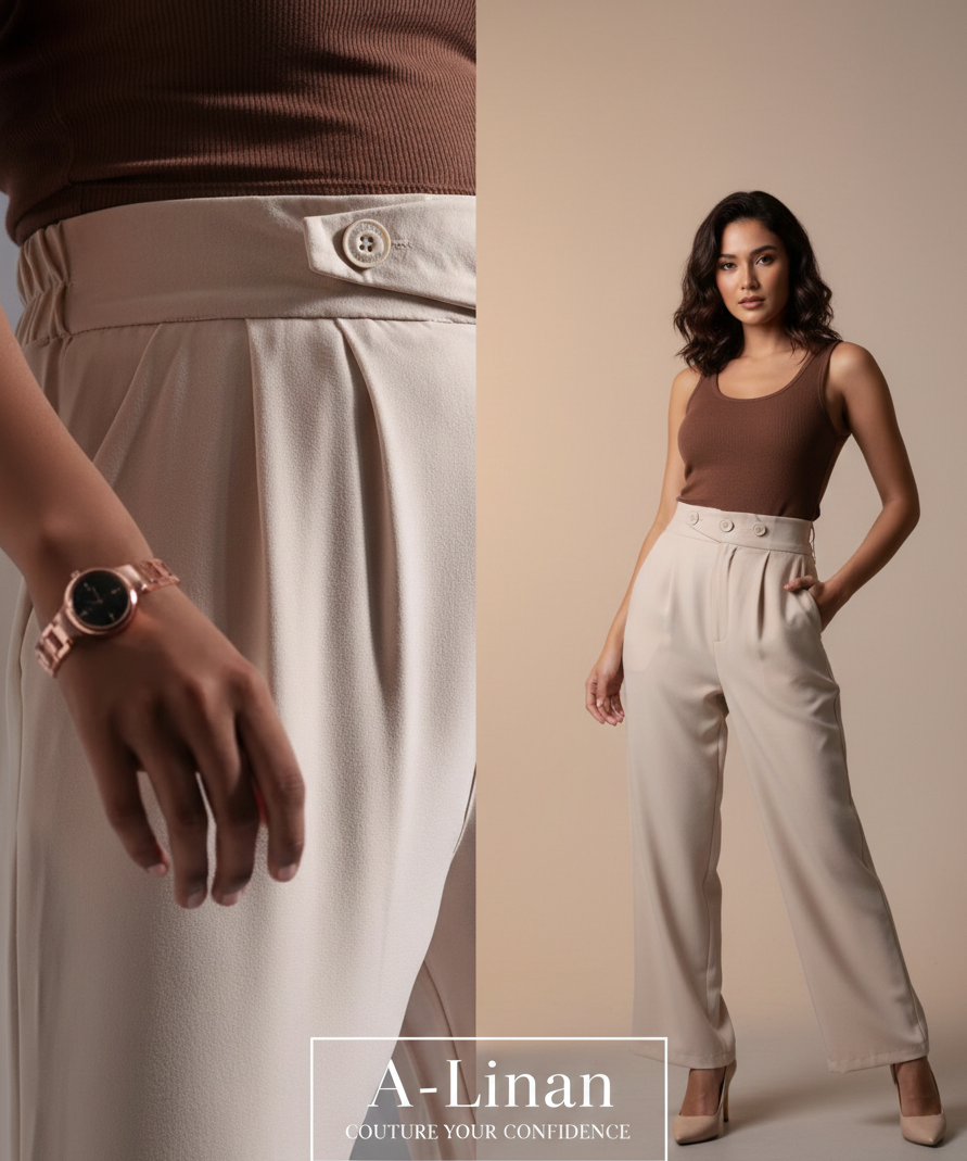 High-Waisted Asymmetric Double-Button Trouser