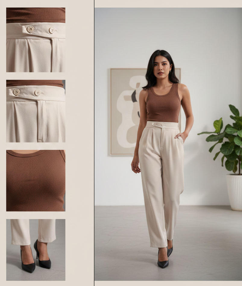 High-Waisted Asymmetric Double-Button Trouser