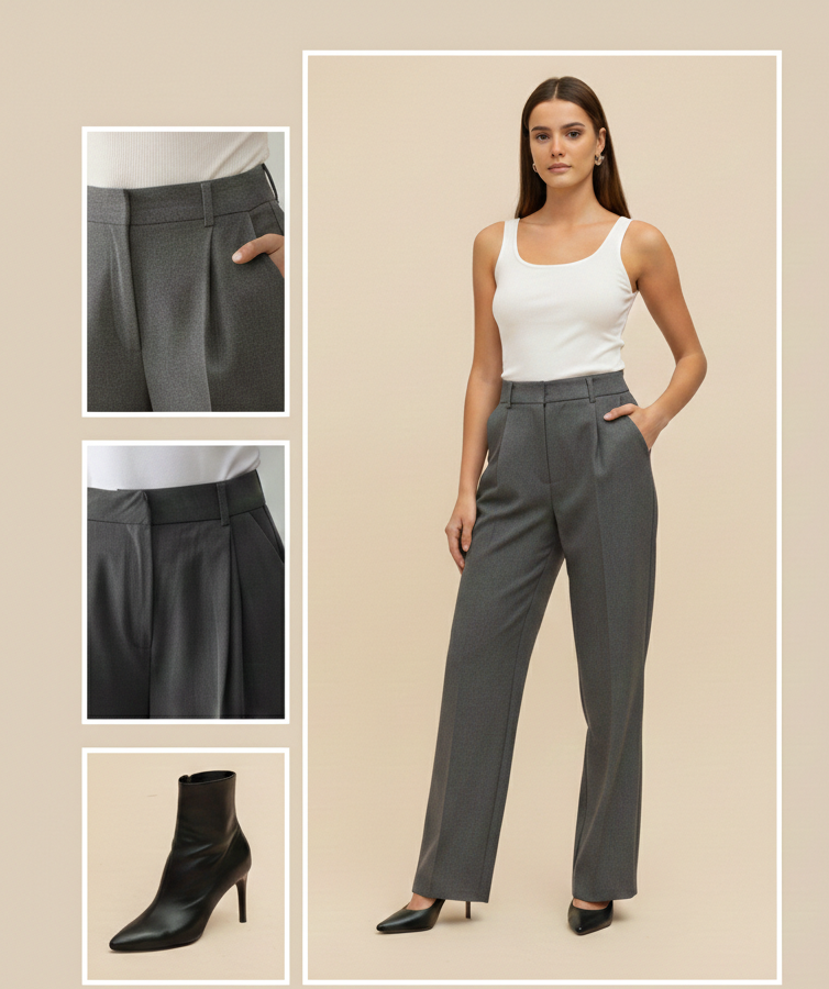 High-Waisted Pleated Wide-Leg Trousers