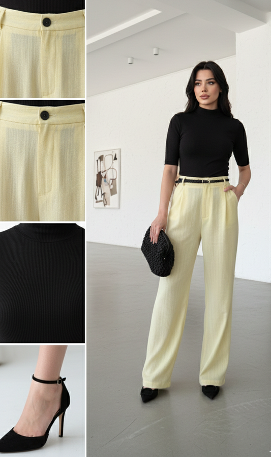 Yellow belted linen pants