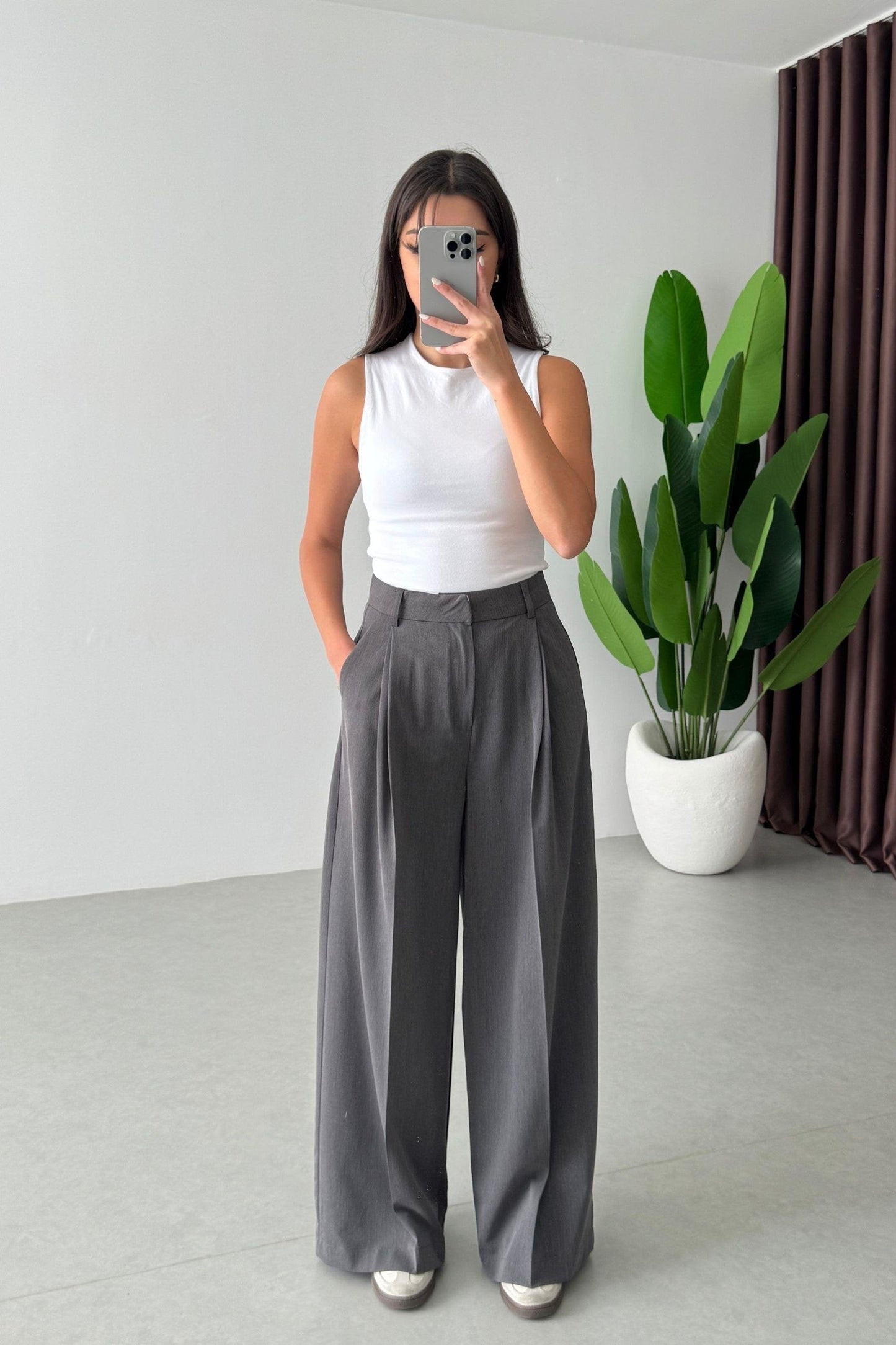 High-Waisted Pleated Wide-Leg Trousers